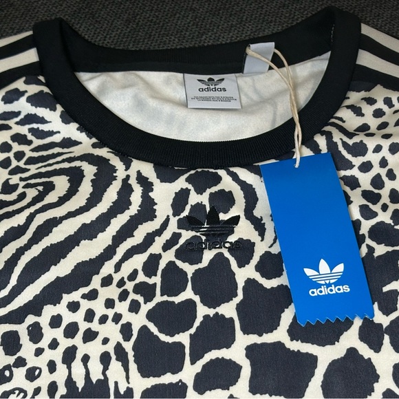 Adidas Originals 3-Stripes Animal Print Cropped Tee Ecru/Black Size S NWT - Picture 8 of 12